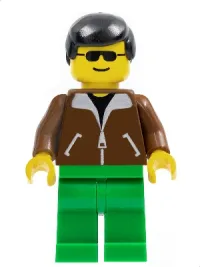 LEGO Jacket Brown - Green Legs, Black Male Hair minifigure