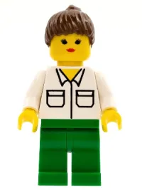 LEGO Shirt with 2 Pockets, Green Legs, Brown Ponytail Hair minifigure