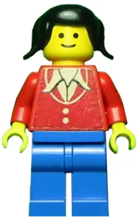 LEGO Patron - Red Torso with Buttons and Collar (Torso Sticker), Blue Legs, Black Pigtails Hair minifigure