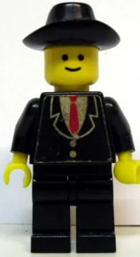 LEGO Patron - Black Suit with Two Buttons and Red Tie (Torso Sticker), Black Legs, Black Cowboy Hat minifigure