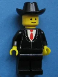 LEGO Patron - Black Suit with Red Tie (Torso Sticker), Black Legs, Black Cowboy Hat minifigure