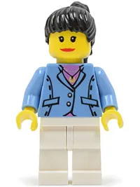 LEGO Medium Blue Jacket, White Legs, Black Ponytail Hair minifigure