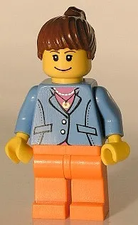 LEGO Medium Blue Jacket, Orange Legs, Reddish Brown Ponytail Hair minifigure
