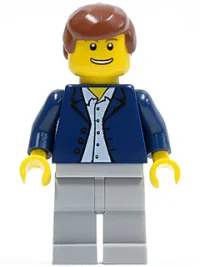LEGO Dark Blue Jacket, Light Blue Shirt, Light Bluish Gray Legs, Reddish Brown Male Hair minifigure