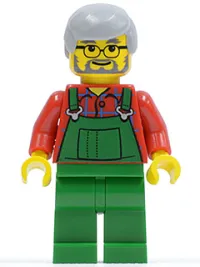 LEGO Overalls Farmer Green, Light Bluish Gray Hair, Glasses minifigure