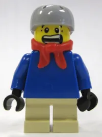 LEGO Plain Blue Torso with Blue Arms, Tan Short Legs, Light Bluish Gray Helmet, Bandana minifigure