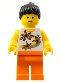 LEGO Yellow Flowers - Black Ponytail Hair, Orange Legs minifigure