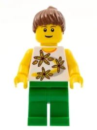 LEGO Yellow Flowers - Reddish Brown Ponytail Hair, Green Legs minifigure