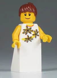 LEGO Yellow Flowers - Reddish Brown Ponytail Hair, White Skirt minifigure