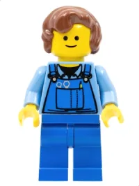 LEGO Overalls with Tools in Pocket Blue, Reddish Brown Hair Female Short Curled Ends minifigure
