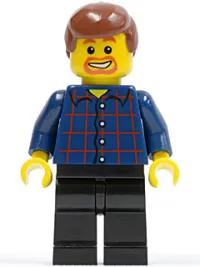 LEGO Plaid Button Shirt, Black Legs, Reddish Brown Male Hair, Dark Orange Goatee and Eyebrows minifigure
