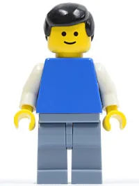LEGO Plain Blue Torso with White Arms, Sand Blue Legs, Black Male Hair minifigure