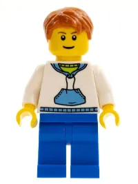 LEGO White Hoodie with Blue Pockets, Blue Legs, Dark Orange Short Tousled Hair minifigure