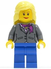 LEGO Dark Bluish Gray Jacket with Magenta Scarf, Blue Legs, Bright Light Yellow Female Hair Mid-Length minifigure