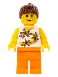 LEGO Yellow Flowers - Reddish Brown Ponytail Hair, Orange Legs minifigure