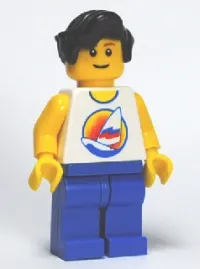 LEGO Surfboard on Ocean - Blue Legs, Black Male Hair Wavy minifigure