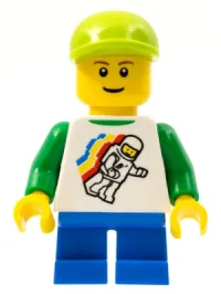 LEGO Classic Space Minifigure Floating Pattern, Blue Short Legs, Lime Short Bill Cap, Reddish Brown Eyebrows minifigure
