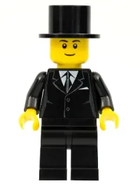 LEGO Suit Black, Top Hat, Black Legs, Black Eyebrows minifigure