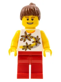 LEGO Yellow Flowers - Reddish Brown Ponytail Hair, Red Legs minifigure