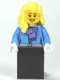 LEGO Medium Blue Jacket with Light Purple Scarf, Black Skirt, Bright Light Yellow Female Hair over Shoulder minifigure