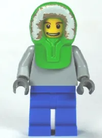 LEGO Plain Light Bluish Gray Torso, Blue Legs, Bright Green Hood minifigure
