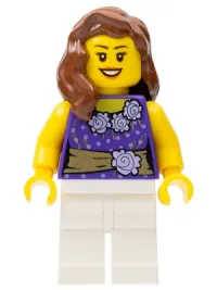 LEGO Female Dark Purple Blouse with Gold Sash and Flowers, White Legs minifigure