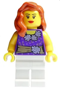 LEGO Female Dark Purple Blouse with Gold Sash and Flowers, White Legs, Red Lips minifigure