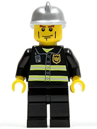 LEGO Fire - Reflective Stripes, Black Legs, Silver Fire Helmet, Cheek Lines, Yellow Hands minifigure