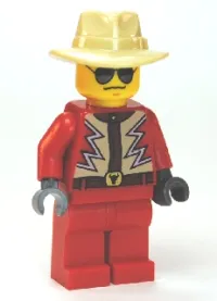 LEGO Red Jacket with Tan and White Zigzag Pattern, Red Legs, Tan Fedora, Black and Silver Sunglasses minifigure