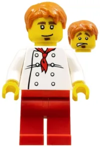 LEGO Chef - White Torso with 8 Buttons, Red Legs, Dark Orange Short Tousled Hair minifigure