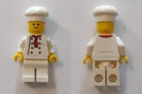 LEGO Chef - White Torso with 8 Buttons, Light Bluish Gray Wrinkles, WITH Back Print, White Legs, Standard Grin minifigure