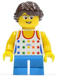 LEGO Shirt with Female Rainbow Stars Pattern, Dark Azure Short Legs, Glasses, Dark Brown Hair minifigure