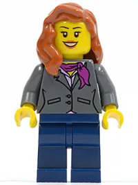 LEGO Dark Bluish Gray Jacket with Magenta Scarf, Dark Blue Legs, Dark Orange Female Hair over Shoulder minifigure