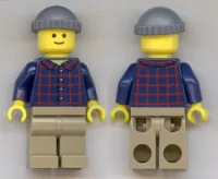 LEGO Plaid Button Shirt with Back Print, Dark Tan Legs, Dark Bluish Gray Knit Cap, Standard Grin (Pool Player) minifigure