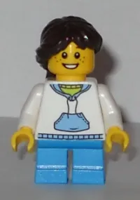 LEGO White Hoodie with Blue Pockets, Dark Azure Short Legs, Freckles - Child minifigure