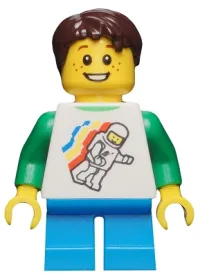 LEGO Classic Space Minifigure Floating Pattern, Dark Azure Short Legs, Dark Brown Short Tousled Hair minifigure