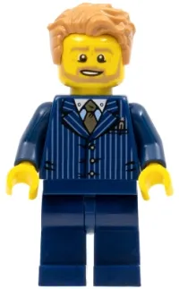 LEGO Businessman - Pinstripe Jacket and Gold Tie, Dark Blue Legs, Medium Nougat Tousled Hair, Beard minifigure