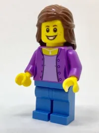 LEGO Medium Lavender Jacket over Lavender Shirt, Medium Blue Legs, Reddish Brown Female Hair Mid-Length minifigure
