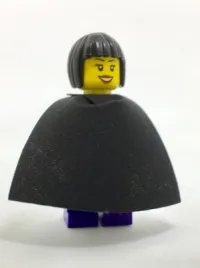 LEGO Female Dark Purple Blouse with Gold Sash and Flowers, Dark Purple Legs, Black Bob Cut Hair, Cape minifigure