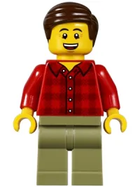 LEGO Dad, Plaid Flannel Shirt with Collar, Olive Green Legs, Dark Brown Smooth Hair minifigure