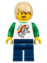 LEGO Boy - Classic Space Minifigure Floating Pattern, Dark Blue Legs, Tan Tousled Hair minifigure