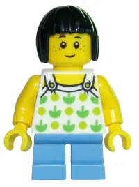 LEGO Child, Halter Top with Green Apples and Lime Spots, Medium Blue Short Legs minifigure