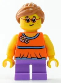 LEGO Girl with Orange Top and Medium Lavender Legs minifigure