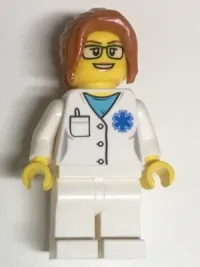 LEGO Doctor - EMT Star of Life, White Legs, Dark Orange Hair Ponytail Long with Side Bangs, Glasses minifigure