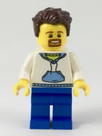 LEGO Male with Dark Brown Hair, Goatee, White Hoodie with Bright Light Blue Hood and Pocket (Ludo Blue) minifigure