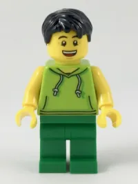 LEGO Male with Black Hair, Lime Sleeveless Hoodie, Green Legs (Ludo Green) minifigure