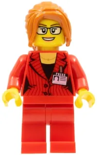 LEGO Reporter, Female, Dark Orange Hair with Sidebangs, Glasses, Red Blazer with Press Pass (Ludo Red) minifigure