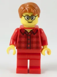 LEGO Male with Dark Orange Hair, Glasses, Red Flannel Shirt, Red Legs (Ludo Red) minifigure