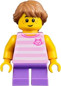 LEGO Child Girl with Long Medium Nougat Braid, Bright Pink Striped Cat Shirt and Medium Lavender Legs minifigure