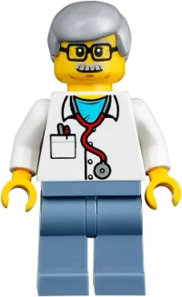 LEGO Veterinarian Dr. Jones with Light Bluish Gray Hair, Glasses, Red Stethoscope and Sand Blue Legs minifigure